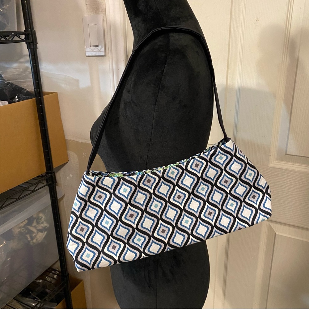 Handbags for hope patio purses fabric black white print snap button closure